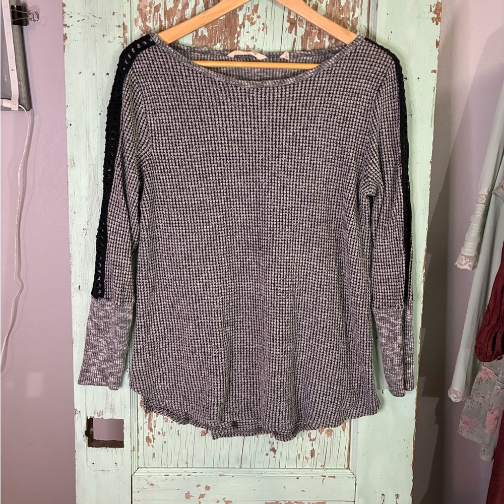 Soft Surroundings Charcoal and black waffle  Knit Top